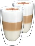 Hot&Cold Latte Macchiato Gläser Set 2x450ml, Doppelwandige Kaffeegläser aus Borosilikatglas, Qualitätsglas, Cappuccino Eiskaffee Tassen, Thermogläser, Teegläser, doppelwandig, isolierende Wirkung