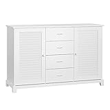 HOMCOM Sideboard Schrank Dielenschrank Badschrank Kommode Lamellentür Weiß 120,2x40,2x80,2cm