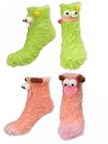 LOOPES 2 Paare Lustige Socken Weihnachten Cartoon Monster Socken Weihnachtssocken Flauschige Tiersocken Warm Cozy Fluffy Kuschelsocken Funny Socks Wintersocken für Männer Damen Weihnachtsgeschenke