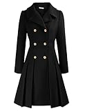 Damen Warm Jacke Coat Winter Mantel Langarm Doppelknopf Revers Wintermantel Mantel Dress Style Outwear Schwarz M CL0977A21-03