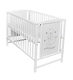 Dedstore-Baby Babybett mit Schaumstoff Matratze 120x60 cm Höhenverstellbar - Babybett Komplett Set - Beistellbett Baby Mit Motiv Bär - Baby Bett - Kinderbett - Babybetten - Bett Baby - Baby Bed