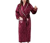 Suwequest Roter Flanell-Bademantel für Damen, dicker Morgenmantel, warm, mit Gürtel, für den Winter, lang, Damen-Bademantel, ZY2685, M