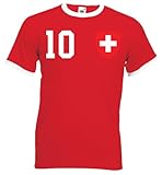 Herren T-Shirt Trikot Schweiz mit Wunschname + Nummer - Rot XL