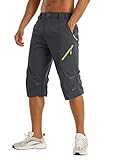 KEFITEVD Herren Bermuda Shorts 3/4 Wanderhose Kurz MTB Hose Schnelltrocknend Leicht Funktionshose Nylon Herrenhose Sommer Fahrradhose Männer Dunkelgrau 36