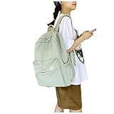 MOGSA Schulranzen, wasserdicht, Nylon, Damen-Rucksack, Reisetasche, Rucksäcke, Schultasche für Teenager-Mädchen, einfarbig, Grün 6866