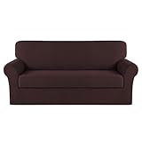 YCDZSW Sofa überzug, Couch überzug Mit Armlehnen, High Stretch Sofabezug, Sofahusse Couchbezug Möbelschutz rutschfest Für Wohnzimmer Hunde Haustiere (Braun,3 Sitzer)