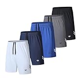 fovdtaa 5er-Pack Herren Sport Shorts Herren Sport Shorts mit Taschen und elastischem Bund, schnell trocknende Workout Shorts für Herren Laufhose, Schwarz, Grau, Blau, Marineblau, Weiß, M