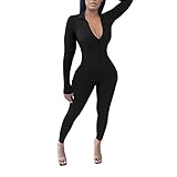 STKOOBQ Frauen Einfarbig Sexy Eng Reißverschluss Overall Overall Beingurte, Schwarz , L