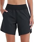 WILLIT Damen 7' Badeshorts Schwimmen Boardshorts Badehose Schnell Trocknend Bikini Shorts High Waisted Trunks UPF50+ UVA Schutz mit Liner Taschen Schwarz Größe 40