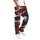 2025 Herren-Cargohose mit Reißverschlusstaschen für den Winter, lässiger Camouflage-Druck, Cargohose, Kordelzug, Stretch, elastische Taille, konische Hose mit Taschen, Herren-Arbeitskleidung, wein, XL