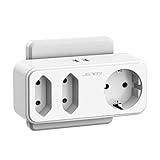 Steckdosenadapter,JSVER USB Steckdose 3-Fach Steckdosen (16A) und 2 USB Ladegerät Anschluss (12W), mehrfachsteckdose für Hause, Reise, Büro-Weiß