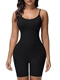 Breampot Shapewear Damen Figurformender Body Shaper Bauchweg Hohe Elastizität Bodysuit mit Bein Shorts Bodysuit Verstellbarer Schultergurt (X-Large, Schwarz)