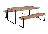 METRO Professional Bierzeltgarnitur 3tlg, Gastro/Esstisch mit Sitzbank, Stahl/Holz, 90 x 190 x 75 cm, für Outdoor, schwarz/braun