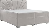 Boxspringbett mit Bettkasten 140x200 160x200 180x200 200x200 cm - Samt Polsterbett Webstoff Gepolstert Doppelbett mit Stauraum - Komplett Set Kopfteil mit Matratze und Topper - 180 x 200 - Hell Beige