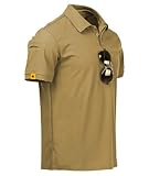 SwissWell Polo Shirts Herren Kurzarm Tennis Golf Tshirts Atmungsaktives Outdoor Sommer Slim Fit Sports Poloshirt mit Brillenhalter Knopfleiste (012 Khaki,2XL)