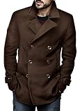 Runcati Herren Klassischer Zweireiher Mantel Slim Fit Winterjacken Casual Lange Jacke Warme Business Trenchcoat Braun XX-Groß