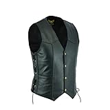 Leatherick Herren Premium Top Genarbt Rindsleder Klassische Motorradweste mit seitlichen Schnürungen schwarz Gr. L, Schwarz