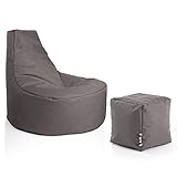 PATCH HOME Gamer Sessel inkl. Würfel Bean Bag Set Ø75cm, 30cm Sitzhöhe, 80cm Höhe + 35x35cm Würfel Anthrazit