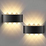 Lureshine 2 Stück Wandleuchte Innen, 22x8x5cm Up an Down Wandlampe, Aluminium-Druckguss Aussen 8w Schwarz IP 65 LED 3000K Warmweiß, für Wohnzimmer