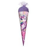 ROTH Geschenk-Schultüte Einhornportrait 35 cm klein - rund Tüllverschluss - Zuckertüte Einhorn