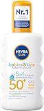 NIVEA SUN Babies & Kids Sensitiv Schutz Sonnenspray LSF 50+ (200 ml), extra wasserfestes Sonnencreme Spray für Kinder, Sonnenmilch als praktisches Spray ohne Parfüm