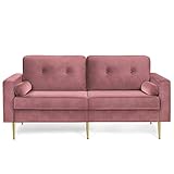 VASAGLE 3-Sitzer Sofa, Couch für Wohnzimmer, Bezug aus Samt, für Wohnungen, kleinen Raum, Holzgestell, Metallbeine, einfacher Aufbau, modernes Design, 183 x 78 x 88 cm, rosa LCS001P01