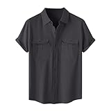 Generisch Leinenhemd Herren Kurzarm Hemd Freizeithemden Sommerhemd Leinen Angebote Leinenshirt Kurzarmhemd Leinenhemden Strandhemd Einfarbig Businesshemd Damen Sale 06 Dunkelgrau M