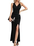 Laughido Cocktailkleid Maxikleid Festliche Partykleid Sommerkleid Damen Wickelkleid Elegant Bodycon Lang Hochzeit Abendkleider (schwarz, klein)