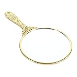 Minkissy Handspiegel Retro- Griff Vintage Handheld- Spiegel Geprägte Blumen Oval Spiegel Tragbarer Make- Up- Spiegel für Frauen Mädchen Golden