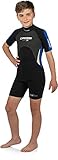 Cressi Unisex-Kinder Med X Jr Wetsuit 2.5mm Shorty Neoprenanzug Ideal zum Schnorcheln und Tauchen in gemäßigten Gewässern, Schwarz/Blau, S (8/9 Jahre)