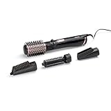 BaByliss rotierende Warmluftbürste mit 1000 Watt und 4 Aufsätzen zum Trocknen, Glätten, Formen und für Volumen, Ionen-Technologie für Anti-Frizz-Effekt, Schwarz, AS200E