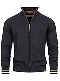 Indicode Herren INArutemia Strickjacke aus Baumwolle | Fein-Strick Cardigan mit Stehkragen und Reißverschluss Dark Navy L