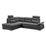 JAKARTA Ecksofa mit Schlaffunktion und Stoffbezug, Schwarz / Lava - Ausziehbares Schlafsofa mit steckbaren Kopfstützen & Kissen - 260 x 103 x 219 cm (B/H/T) Links