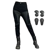 GEBIN Motorradhose Damen, Damenjeans Atmungsaktiv Motorrad Hose Motorradrüstung Schutzauskleidung Motorcycle Biker Pants 4 x Schutz Ausrüstung (Schwarz,XS=W28.3''(72cm))