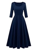 Berylove Cocktailkleid Damen Elegant Für Hochzeit Sommerkleid Midi Freizeitkleider Damen 70Er Jahre Kleid Ballkleid Lang Festival Outfit BLP8010 Navy L