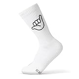 FYNGERS | HANG LOOSE, SHAKA | Sportsocken mit Handzeichen | Weiß | 1 Paar | 41 – 45 | Bio-Baumwolle | Top Qualität