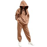 Damen Casual Sportanzug Einfarbig Langarm Hoodie Hose Sweatershirt Sportanzug Warm Hooded Sport Set Outfits Damen, khaki, 36