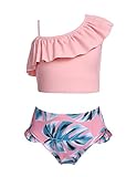 Arshiner Mädchen Bikini Badeanzug Kinder Zweiteiliger Bademode Blumendruck Verstellbare Schultergurt Tankini Schwimmen Schwimmanzug Rosa 122/4-5 Jahre