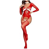 boseucn Weihnachten Dessous Damen Sexy Reizwäsche, Damen Weihnachten Rot Unterwäsche Cosplay Lingerie Babydoll Erotische Nachthemd Sexy Dessous Set Xmas Nachtwäsche Weihnachtskostüm Negligee