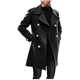 RKaixuni Trenchcoat für Herren, lang, schmale Passform, zweireihig, lange Jacke, Revers, Winterjacke, Herbstjacke, Wollmischung, Peacoat-Taschen, Schwarz , XL