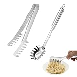 JOYOLA 2 Stück Edelstahl Pasta Löffel, Spaghetti Server Set Spaghetti Löffel Tongs Edelstahl Spaghetti Zange Spaghettilöffel Nudelgabel Geeignet zum Backen und Kochen von Nudeln, Salate