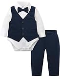 mintgreen Baby Anzug Junge Hochzeit, Gentleman Weihnachten Body Weste Bekleidungssets, Dunkelmarineblau, 9-12 Monate, 80