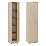 Bücherregal Kleiderschrank Regal Sonoma 40cm breit 180cm hoch Schrank Organizer Mehrzweckschrank mit 4 verstellbaren Einlegeböden Aktenschrank Regal Wand schmal Holz für Schlafzimmer Flur Keller Büro