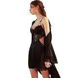 LEBENSFROH Dessous Damen Sexy Unterwäsche für Frau Schlafrock mit BH Sehr Sexy Reizwäche Body Dessous Set Damen Bodysuit Tiefer V-Ausschnitt Lingerie Baby Dolls & Negligees (Schwarz, L)