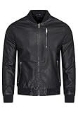 Soulstar Herren Kunstlederjacke Leichte Übergangsjacke Biker-Jacke Freizeitjacke Jacket Schwarz Black S2_FABINHO-Schwarz-S