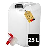 ABACUS® 25 Liter Wasserkanister Natur | Chemiekanister | Auslaufhahn und Deckel (DIN 61) | Lebensmittelecht | Indoor und Outdoor | BPA Frei | Säurefest | Mit Skala zum Ablesen des Füllstands