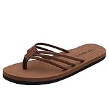 Harssidanzar Damen Flip Flops Zehentrenner Sommer Strand String Sandalen Leicht mit Arch Support KL221EU,Braun, Größe 41