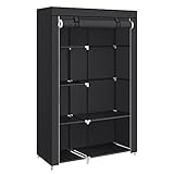 SONGMICS Kleiderschrank, Stoffschrank, 6 Ablagen, Verschiedene Aufbaumöglichkeiten, 45 x 105 x 168 cm, für Schlafzimmer, Ankleidezimmer, schwarz RYG085B02