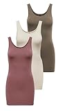 ONLY Damen Onllive Love Long Tank TOP 3er Pack Top für Frauen, Walnut/Rose Brown/Birch, L