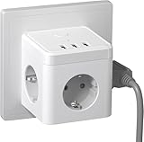 Steckdosenadapter, Steckdosenleiste, 3 Fach Steckdosen mit 3 USB, Verteilersteckdose, Steckdosenverteiler für Büro Hause, Weiß